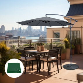 3M Grey Garden Cantilever Hanging Banana Parasol Umbrella w/ Cover Base
