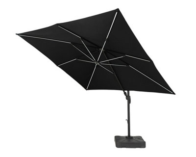 3m GREY Square SOLAR LED Overhanging Parasol with base ( 2 boxes /set )