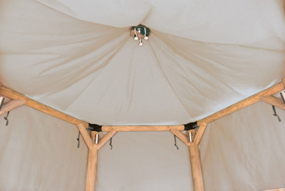 3m Hexagonal Wooden Garden Gazebo with Thatched Roof - Furnished with Table - 4