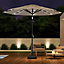3M Large Garden LED Lighted Parasol Outdoor Beach Umbrella Sun Shade Crank Tilt with Square Base, Beige