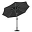 3M Large Garden LED Parasol Outdoor Beach Umbrella Sun Shade Crank Tilt  with Round Base, Dark Grey