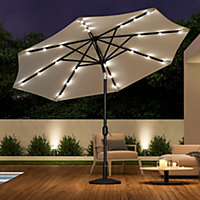 3M Large Garden LED Parasol Outdoor Beach Umbrella with Light Sun Shade Crank Tilt with Round Base, Beige