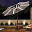 3M Large Garden LED Parasol Outdoor Beach Umbrella with Light Sun Shade Crank Tilt with Round Base, Light Grey