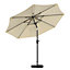 3M Large Garden LED Parasol Outdoor Beach Umbrella with Light Sun Shade Crank Tilt with Square Base, Beige