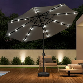 3M Large Garden LED Parasol Outdoor Beach Umbrella with Light Sun Shade Crank Tilt with Square Base, Dark Grey