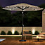 3M Large Garden Solar 24 LED Lights Parasol Outdoor Beach Umbrella Sun Shade Crank Tilt with Round Base, Beige