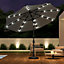 3M Large Garden Solar 24 LED Lights Parasol Outdoor Beach Umbrella Sun Shade Crank Tilt with Round Base, Dark Grey