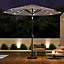 3M Large Garden Solar 24 LED Lights Parasol Outdoor Patio Umbrella Sun Shade Crank Tilt with Round Base, Light Grey
