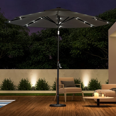 3M Large Garden Solar 24 LED Lights Parasol Outdoor Patio Umbrella Sun Shade Crank Tilt with Vintage Base, Dark Grey