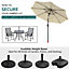 3M Large Garden Solar LED Lights Parasol Outdoor Patio Umbrella Sun Shade Crank Tilt No Base, Beige