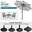 3M Large Garden Solar LED Lights Parasol Outdoor Patio Umbrella Sun Shade Crank Tilt No Base, Light Grey