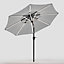 3M Large Garden Solar LED Lights Parasol Outdoor Patio Umbrella Sun Shade Crank Tilt No Base, Light Grey