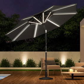 3M Large Garden Solar LED Lights Parasol Outdoor Patio Umbrella Sun Shade Crank Tilt with Resin Base, Dark Grey