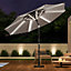 3M Large Garden Solar LED Lights Parasol Outdoor Patio Umbrella Sun Shade Crank Tilt with Round Base, Light Grey