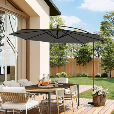 3M Large Rotatable Garden Sun Shade Cantilever Parasol Patio Hanging Banana Umbrella Crank Tilt No Base, Black