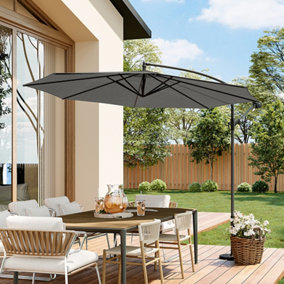 3M Large Rotatable Garden Sun Shade Cantilever Parasol Patio Hanging Banana Umbrella Crank Tilt No Base, Dark Grey