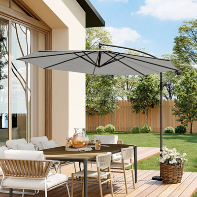 3M Large Rotatable Garden Sun Shade Cantilever Parasol Patio Hanging Banana Umbrella Crank Tilt No Base, Light Grey