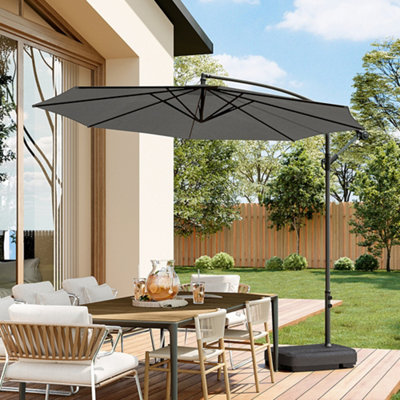 3M Large Rotatable Garden Sun Shade Cantilever Parasol Patio Hanging Banana Umbrella Crank Tilt with 60L Fillable Base, Dark Grey