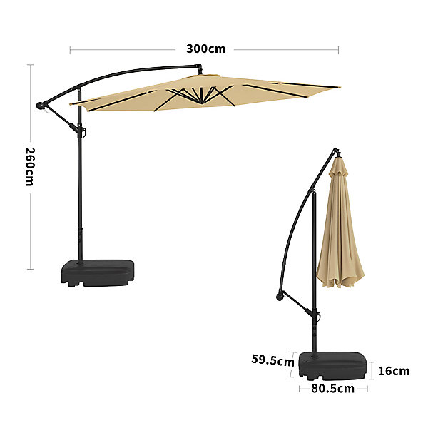 3M Large Rotatable Garden Sun Shade Cantilever Parasol Patio 3M Large Rotatable Garden Sun Shade Cantilever Parasol Patio