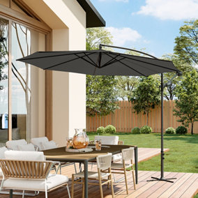 3M Large Rotatable Garden Sun Shade Cantilever Parasol Patio Hanging Banana Umbrella Crank Tilt with Cross Base, Black