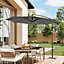 3M Large Rotatable Garden Sun Shade Cantilever Parasol Patio Hanging Banana Umbrella Crank Tilt with Cross Base, Dark Grey
