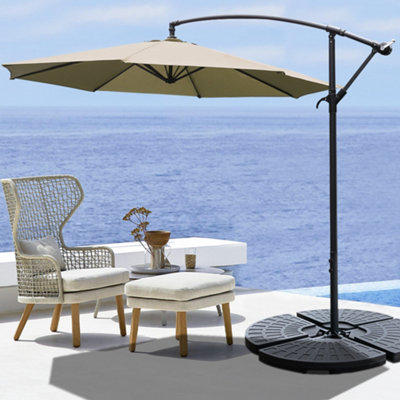 3M Large Rotatable Garden Sun Shade Cantilever Parasol Patio Hanging Banana Umbrella Crank Tilt with Fillable Base, Khaki