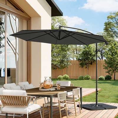 3M Large Rotatable Garden Sun Shade Cantilever Parasol Patio Hanging Banana Umbrella Crank Tilt with Square Base, Black