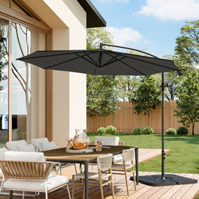 3M Large Rotatable Garden Sun Shade Cantilever Parasol Patio Hanging Banana Umbrella Crank Tilt with Square Base, Black