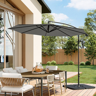 3M Large Rotatable Garden Sun Shade Cantilever Parasol Patio Hanging Banana Umbrella Crank Tilt with Square Base, Dark Grey