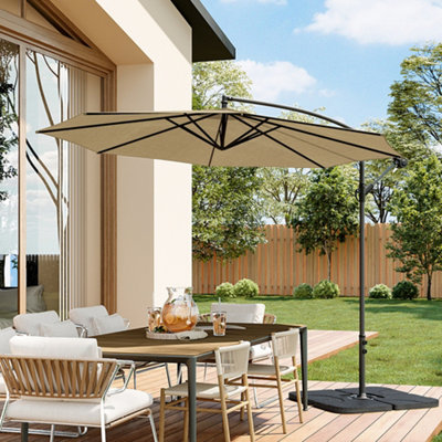 3M Large Rotatable Garden Sun Shade Cantilever Parasol Patio Hanging Banana Umbrella Crank Tilt with Square Base, Khaki