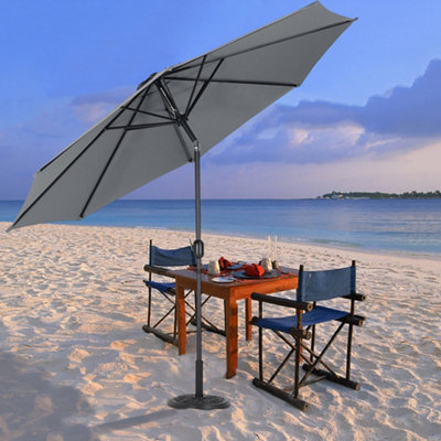 3M Large Rotating Garden Parasol Outdoor Beach Umbrella Patio Sun Shade Crank Tilt No Base, Dark Grey