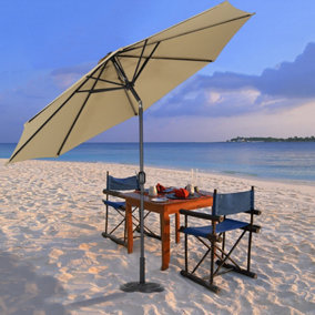 3M Large Rotating Garden Parasol Outdoor Beach Umbrella Patio Sun Shade Crank Tilt No Base, Khaki