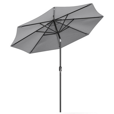 3M Large Rotating Garden Parasol Outdoor Beach Umbrella Patio Sun Shade Crank Tilt No Base, Light Grey