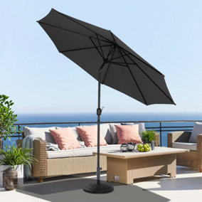 3M Large Rotating Garden Parasol Outdoor Beach Umbrella Patio Sun Shade Crank Tilt with Black Base, Black