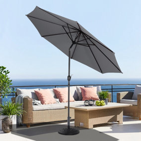 3M Large Rotating Garden Parasol Outdoor Beach Umbrella Patio Sun Shade Crank Tilt with Black Base, Dark Grey