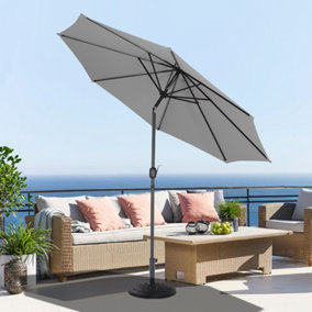3M Large Rotating Garden Parasol Outdoor Beach Umbrella Patio Sun Shade Crank Tilt with Black Base, Light Grey