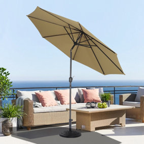 3M Large Rotating Garden Parasol Outdoor Beach Umbrella Patio Sun Shade Crank Tilt with Black Base, Taupe