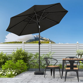 3M Large Rotating Garden Parasol Outdoor Beach Umbrella Patio Sun Shade Crank Tilt with Square Base, Black