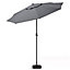 3M Large Rotating Garden Parasol Outdoor Beach Umbrella Patio Sun Shade Crank Tilt with Square Base, Dark Grey