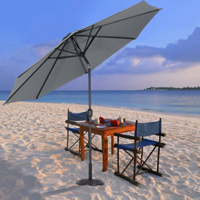 3M Large Rotating Garden Parasol Outdoor Beach Umbrella Patio Sun Shade Crank Tilt with Vintage Base, Dark Grey