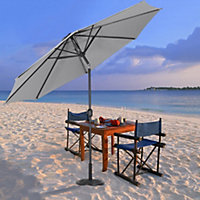 3M Large Rotating Garden Parasol Outdoor Beach Umbrella Patio Sun Shade Crank Tilt with Vintage Base, Light Grey