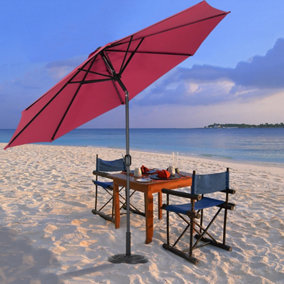 3M Large Round Garden Parasol Outdoor Beach Umbrella Patio Sun Shade Crank Tilt No Base, Wine Red
