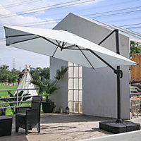 3M Large Square Canopy Rotatable Tilting Garden Rome Umbrella Cantilever Parasol with 100 L Fillable Base, Light Grey