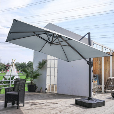 3M Large Square Canopy Rotatable Tilting Garden Rome Umbrella Cantilever Parasol with 100 L Fillable Base, Light Grey