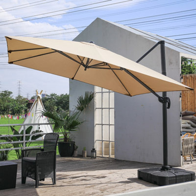 3M Large Square Canopy Rotatable Tilting Garden Rome Umbrella Cantilever Parasol with 100 L Fillable Base, Taupe