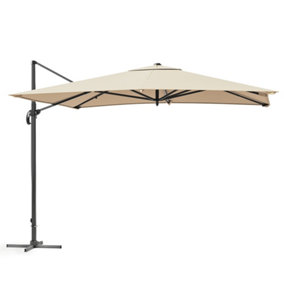 3M Large Square Canopy Rotatable Tilting Garden Rome Umbrella Cantilever Parasol with Cross Base, Beige