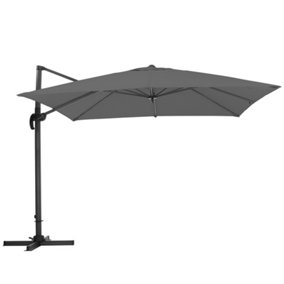 3M Large Square Canopy Rotatable Tilting Garden Rome Umbrella Cantilever Parasol with Cross Base, Dark Grey
