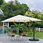 3M Large Square Canopy Rotatable Tilting Garden Rome Umbrella Cantilever Parasol With Fan Shaped Base, Beige
