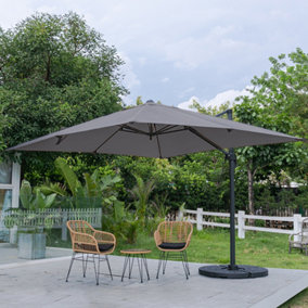 3M Large Square Canopy Rotatable Tilting Garden Rome Umbrella Cantilever Parasol With Fan Shaped Base, Dark Grey
