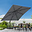 3M Large Square Canopy Rotatable Tilting Garden Rome Umbrella Cantilever Parasol With Fan Shaped Base, Dark Grey